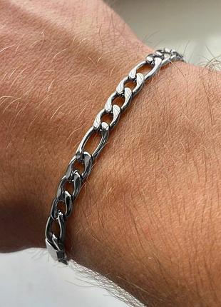 Чоловічий срібний металевий браслет, ланцюжок на руку зі сталі tsh2