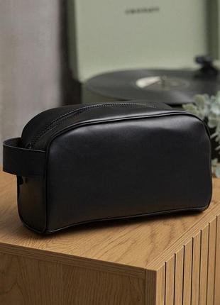 Кожаная косметичка дорожный несессер without cosmetic black tsh2