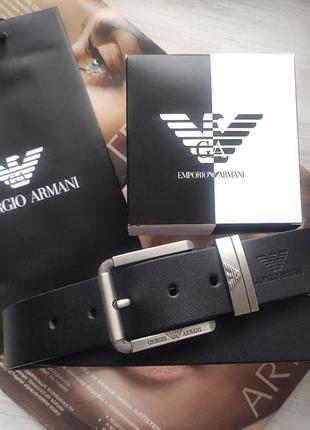 Кожаный мужской ремень armani black в фирменном пакете tsh2
