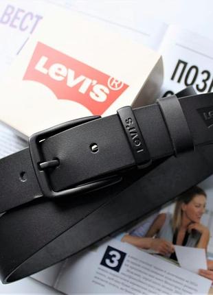 Мужской кожаный ремень с черной пряжкой levis black tsh2