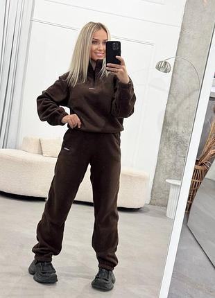 Спортивный костюм женский шоколадный коричневый на флисе теплый осенний весенний зимний костюм