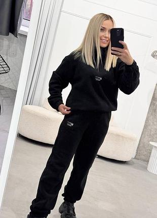 Спортивный костюм женский черный на флисе теплый осенний весенний зимний костюм