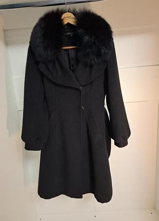 Чорне жіноче пальто з хутром демісезон marc jacobs