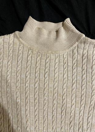 Лонгслів кроп топ з горлом американка  в’язаний косами бежевий