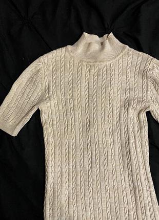 Кроп топ з горлом американка  в’язаний  утеплений косами бежевий