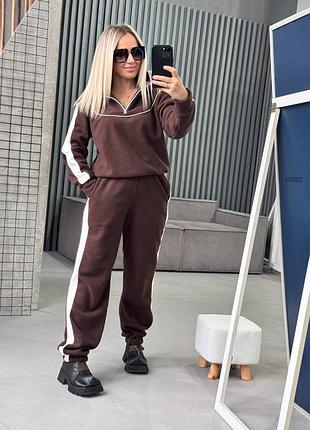 Спортивный костюм женский коричневый шоколадный на флисе теплый осенний весенний зимний