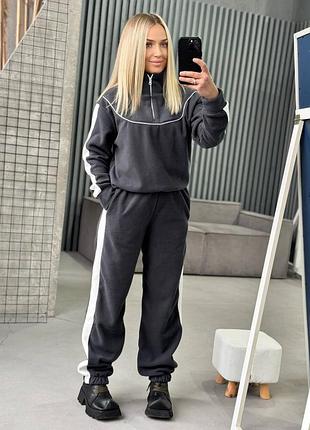 Спортивный костюм женский серый графитовый на флисе теплый осенний весенний зимний