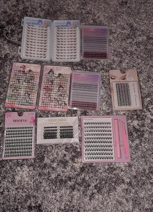 Пучковые ресницы 8 наборов с клеем, закрепителем, пинцетом нехватка!