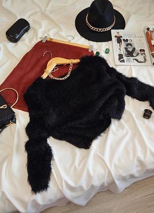 Чорний пухнастий кроп-светр "травичка" shein, s