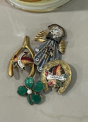 Американський вінтаж лот 4 шт брошки клеве, ангел, подкова