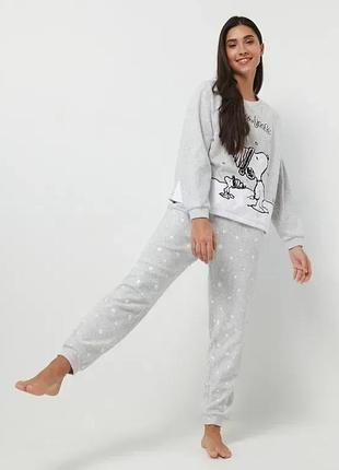 Теплая женская пижама, пижамный комплект snoopy. штаны и свитшот