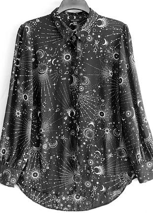 Сказочная блуза рубашка женская черная звезды ночное небо созвездия зодиака, Эфиопия магия астрономия гороскоп готика