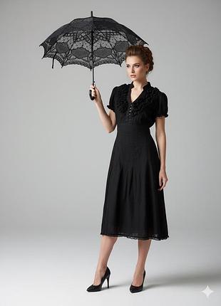 Rocha. john rocha плаття чорне міді ніжне з рюшами мереживом рукава ліхтарики летюче жіночне