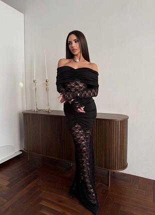 Сукня жіноча вечірня гіпюр + мікро дайвінг / сукня жіноча вечірня чорна з гіпюром є обмін