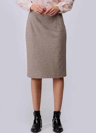 Жіноча неймовірна вовняна спідниця-олівець міді бежевого кольору