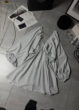 Платье женское серебряное серое блестящее короткое осеннее весеннее летнее зимнее