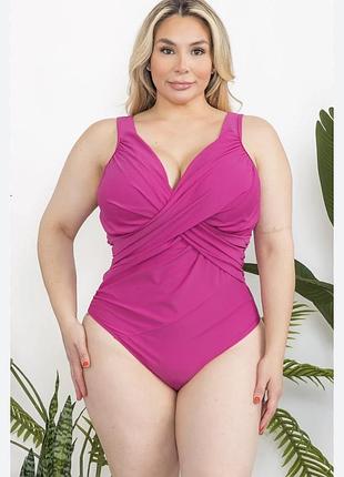 Якісний рожевий суцільний базовий спільний злитий купальник батал 14