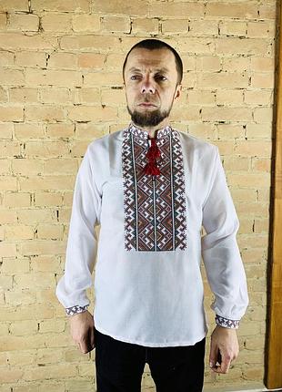 Мужская вышиванка на домотканом холсте " гармония"