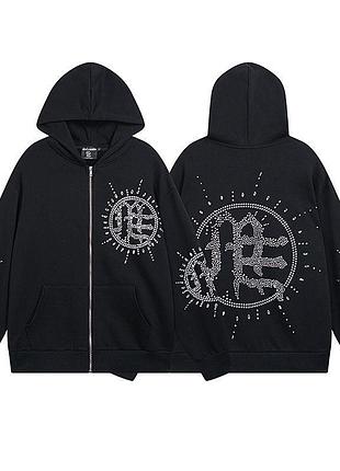 Зип-худи со стразами бренда mixed emotions. s-xl