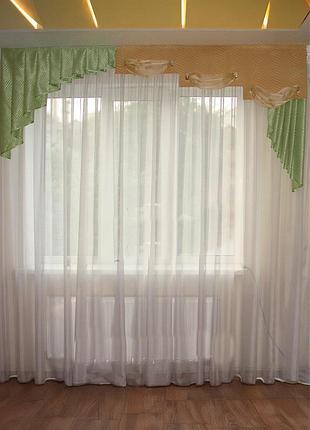 Жесткий ламбрекен firanka ступеньки 250см салатовый с песочным (100_2ж)