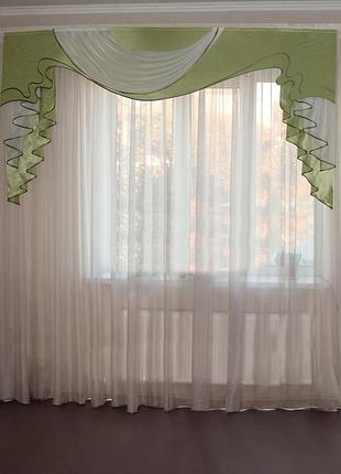 Жесткий ламбрекен firanka роспись 250см салатовый (98ж)