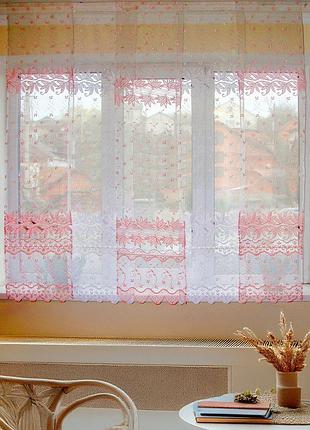 Комплект панельных занавесок firanka ажур 5шт карниз 150см розовый с белым (54п)