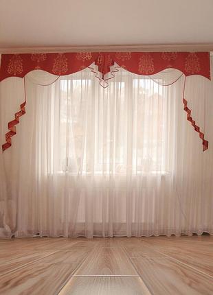 Жесткий ламбрекен firanka каскад damask 3м терракотовый (142_4ж)