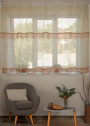 Тюль до підвіконня firanka клітка карниз 150см бежевий (19_1а)