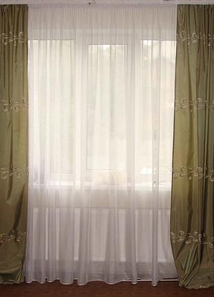 Шторы тафта с горизонтальным рисунком оливка