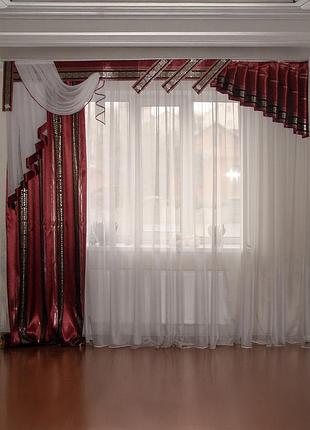 Жорсткий ламбрекен зі шторою firanka simple 3м бордовий (33_2ж)