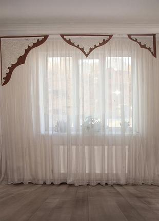 Жорсткий ламбрекен з шторкою firanka elements 250см коричневий з молочним (110ж)