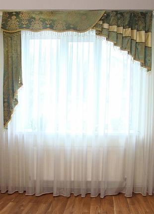 Жорсткий ламбрекен firanka damask корона 2м зелений (142_5ж)