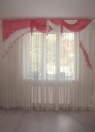 Ламбрекен firanka паруса карниз 300см малиновый с белым шифон (60_1_3м)