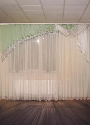 Ламбрекен firanka ассиметрия органза карниз 300см бирюзовый с белым (24_3м)