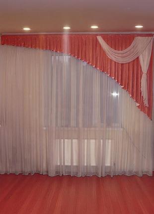 Ламбрекен firanka ассиметрия карниз 300см коралловый (39_3м)