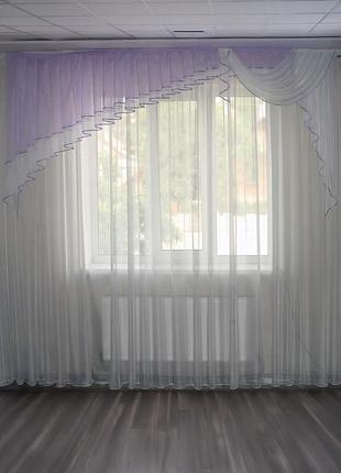 Ламбрекен firanka ассиметрия шифон карниз 300см фиолетовый с белым (30_4_3м)