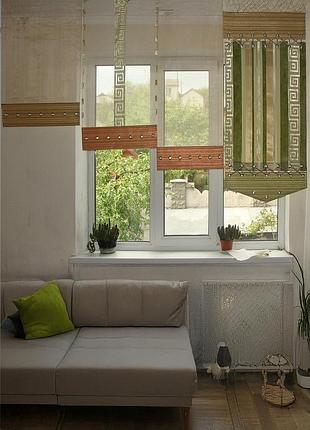 Комплект панельных занавесок firanka меандр 4шт карниз 200см салатовый с золотистым (9вп)