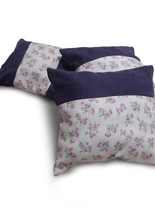 Комплект декоративних подушок firanka rose 33х33см 2шт 37х28см 1шт молочні з фіолетовим (п_0360)