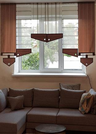 Комплект панельных занавесок firanka line карниз 200см коричневый с молочным (10_5п)