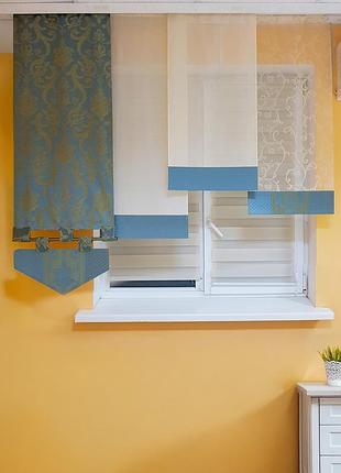 Комплект панельных занавесок firanka дамаск 4шт карниз 180см бирюзовый с голубым и молочным (23_9п)