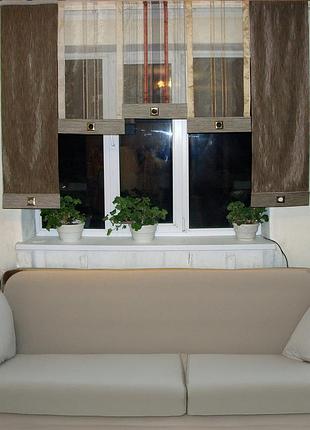 Комплект панельних фіранок firanka line карниз 200см шоколадний з бежевим (12_8п)