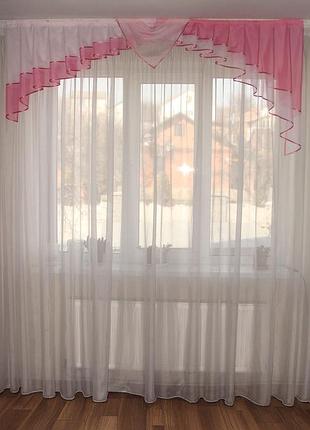 Ламбрекен firanka дуга шифон карниз 200см розовый с белым (70_4_2м)