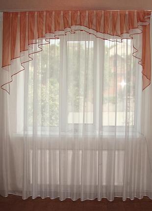 Ламбрекен firanka прибой карниз 200см терракотовый с молочным (75_6_2м)