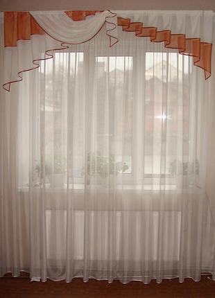 Ламбрекен firanka ассиметрия шифон карниз 200см кирпичный с кремовым (72_4_2м)