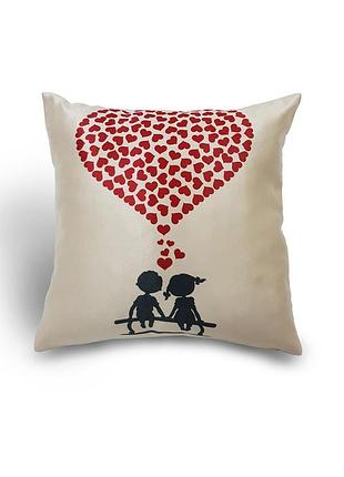 Декоративная подушка в подарок firanka парочка влюбленных 1шт 35х35см молочный с красным и черным (па_14)