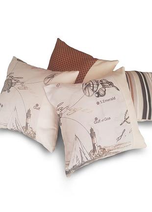 Комплект декоративных подушек firanka морская тема 35х35см 4шт молочные с коричневым (п_0637)