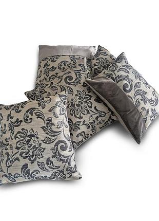 Комплект декоративных подушек firanka вензель с цветком 5шт серый с бежевым (п_0701)