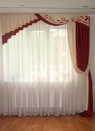 Жесткий ламбрекен с шторой firanka веточка 250см бордовый (9_7ж)