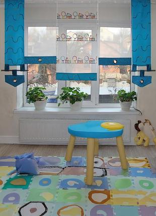 Комплект панельних занавесок firanka домики 200см 5шт бирюзовые (2_3п)