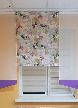 Комплект панельных занавесок firanka розы 3шт карниз 175см молочный с фиолетовым (14_1п)